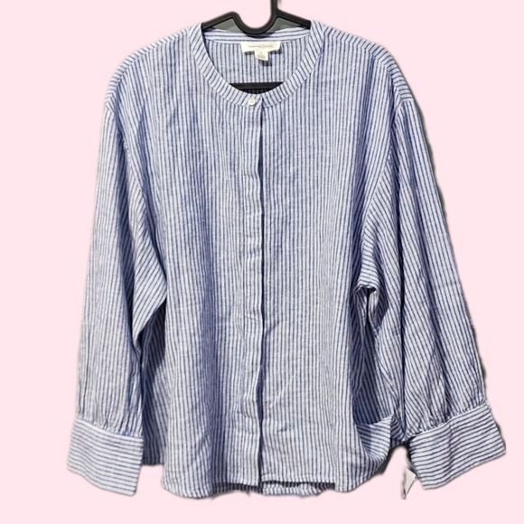 Treasure & Bond Stripe Long Sleeve Linen Blend Blouse - Picture 5 of 9